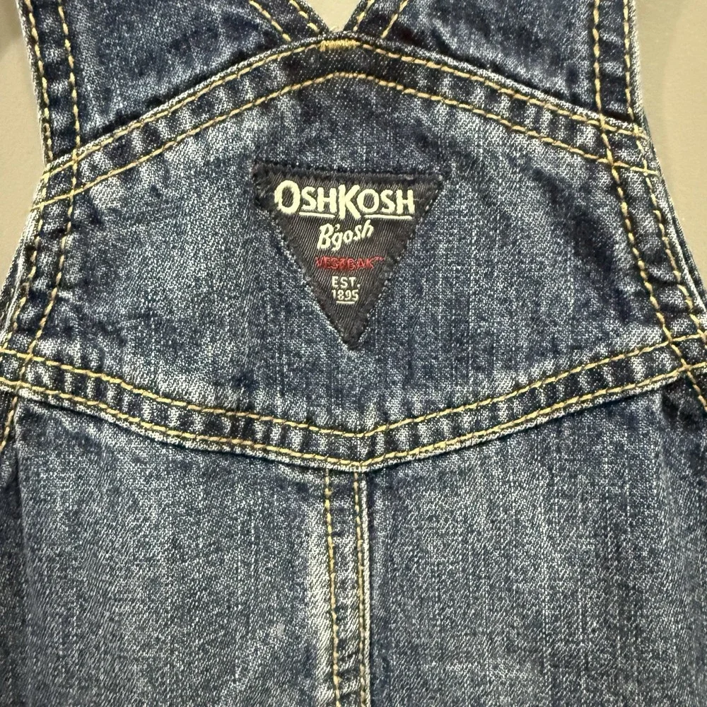 OshKosh B'Gosh Denim Overalls Baby Toddler 12 Mos Spell Out Classic Bib VestBak